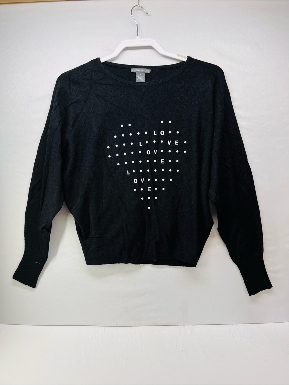 Chelsea & Theodore Black Pullover Sweater with Heart Dot 'LOVE' Graphic